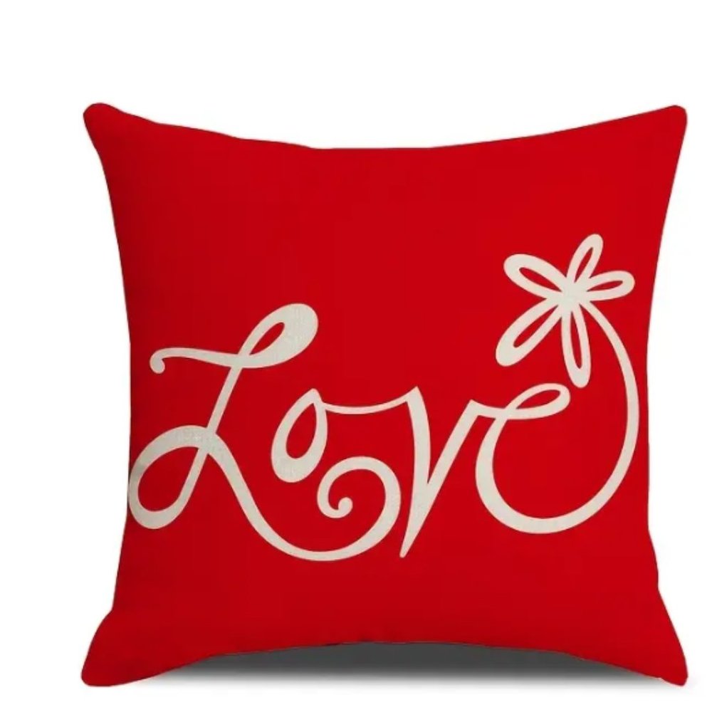 Red Love Flower Print Accent Pillow Cover Home Decor 18x18